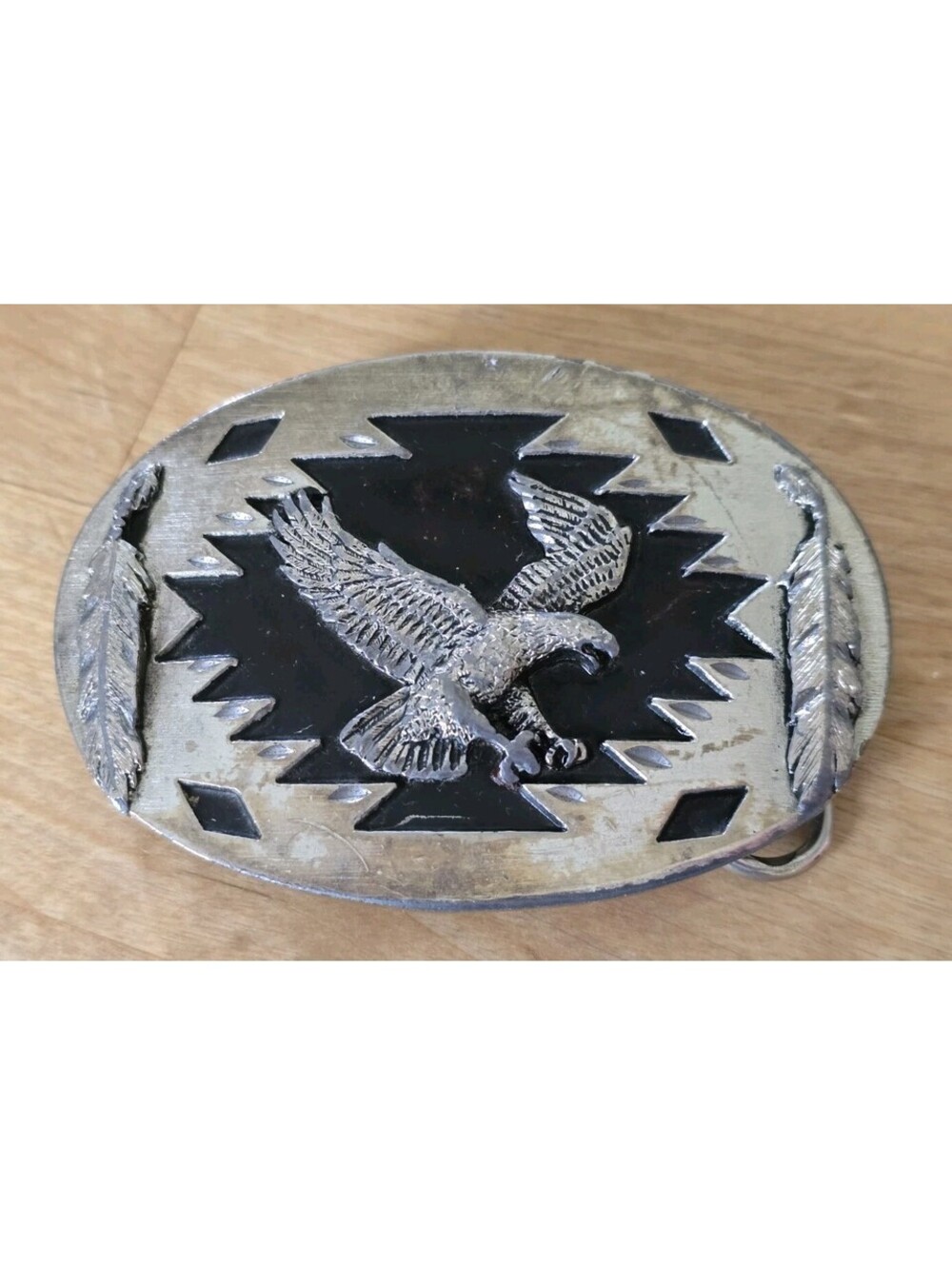 Vtg Siskiyou Eagle Black  Enamel Silver Tone Arroyo Grande Belt Buckle AG-87
